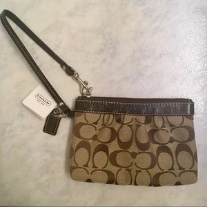 NWT Coach Signature Wristlet | Khaki & Mahogany